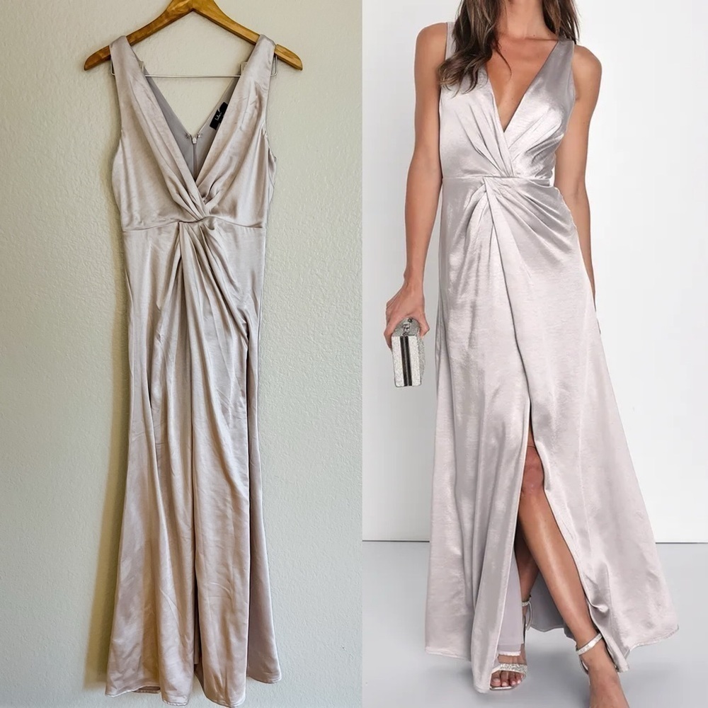 Perfect Refinement Grey Satin Sleeveless Pleated Maxi Dress